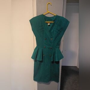 Elegant Teal Double-Breasted Vintage Dress